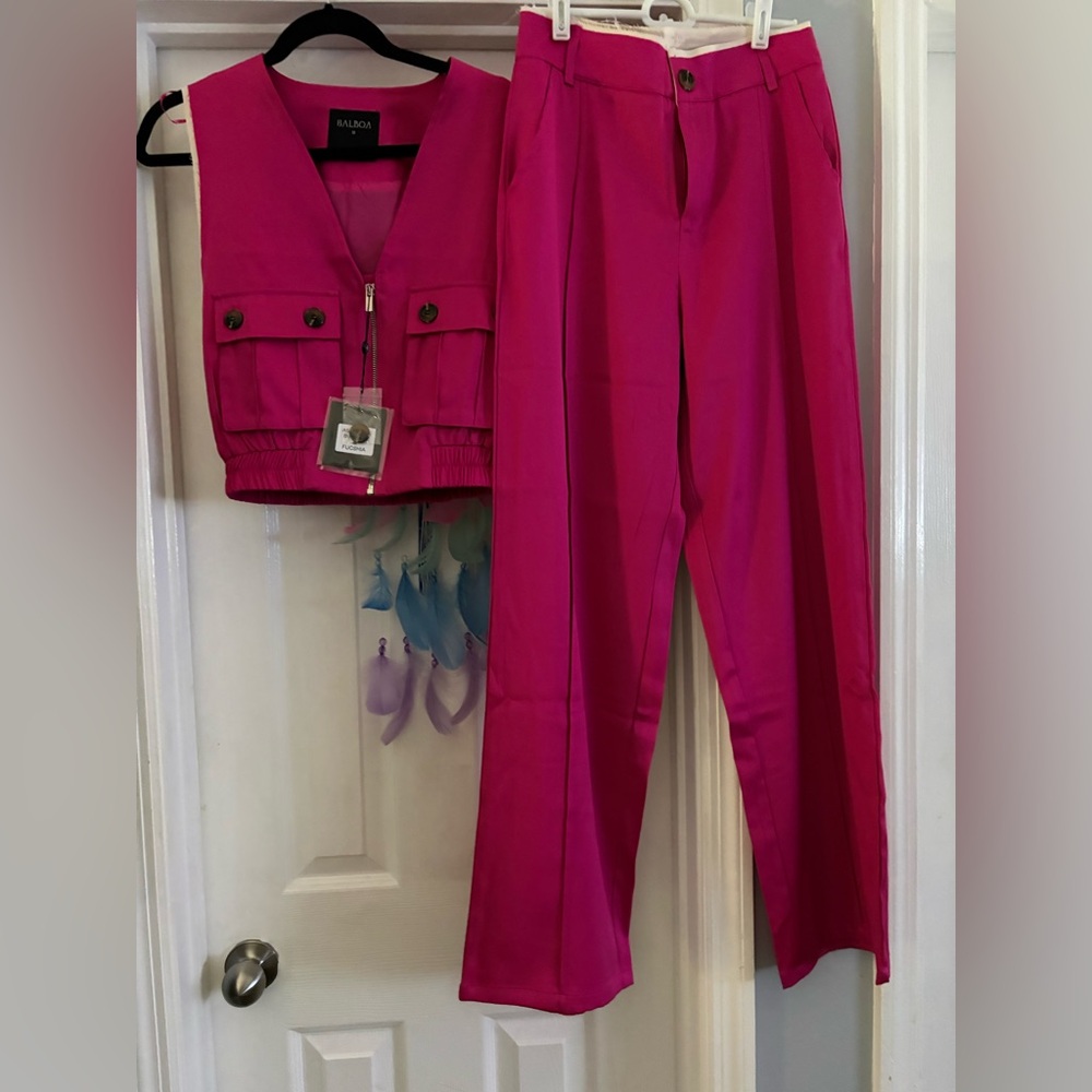 Kensie Fuchsia High-Waist Tailored Trousers